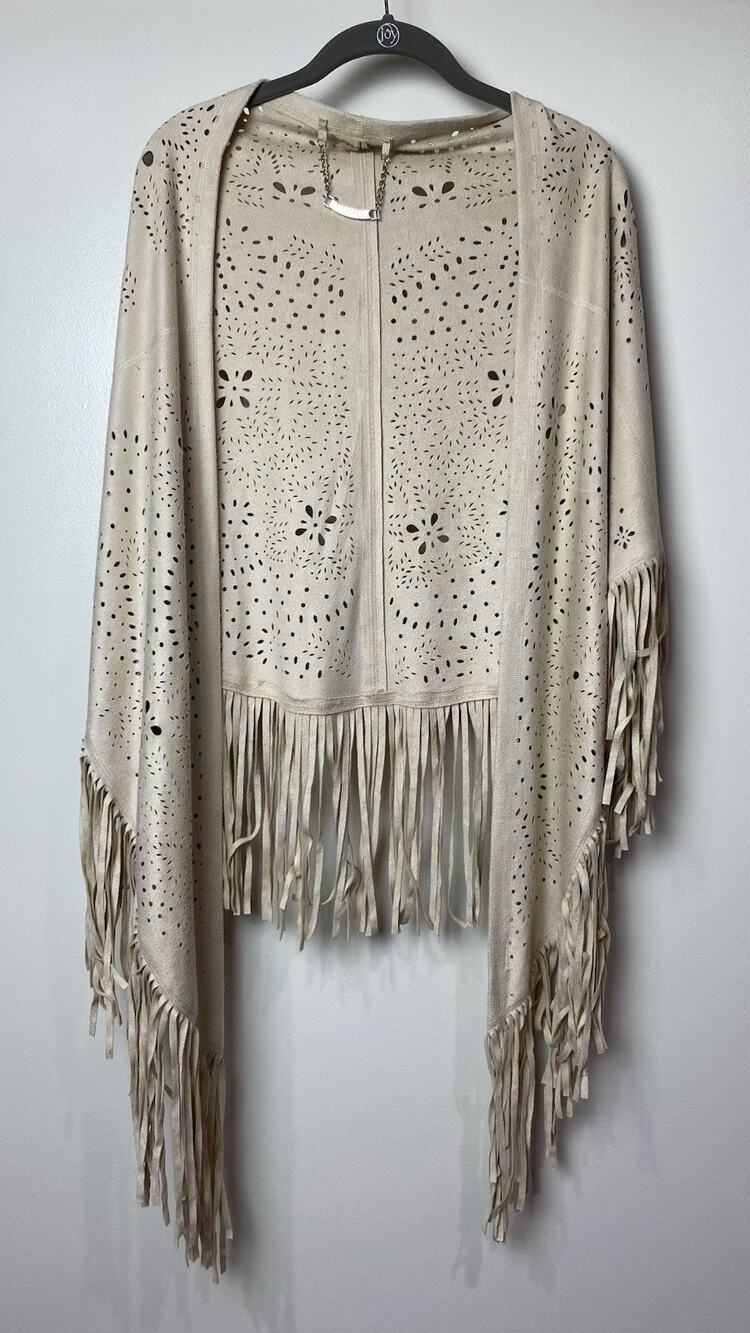 Paparazzi Women's One Size Faux Suede Cape Fringed Asymmetric Cover up Shawl